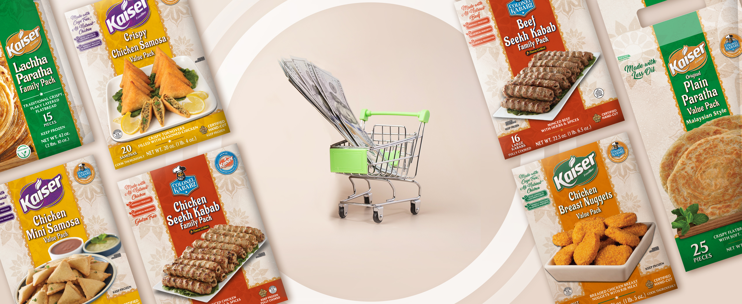 Frozen Samosa. Frozen Paratha. Frozen kebabs. Kaiser and Colonel Kababz. Kaiser Foodline. Kaiser Samosa. Kaiser Flatbreads.