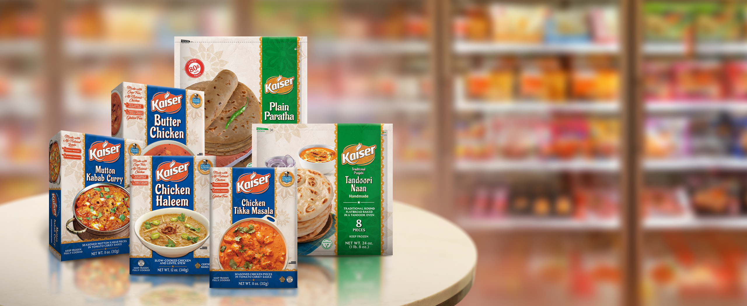 Frozen Indian meals. Frozen Butter Chicken. Frozen Tikka Masala. Ready to eat Haleem. Chicken Karahi. Kabab Curry.