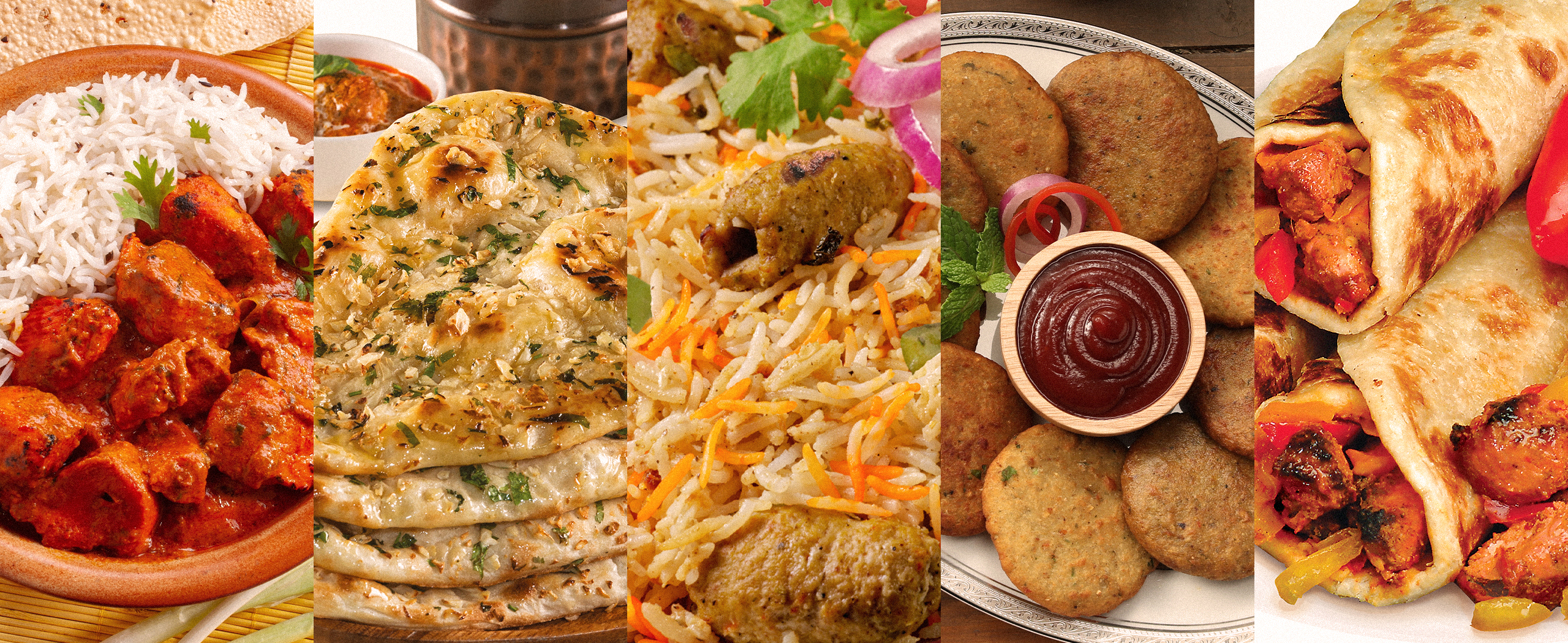 iconic desi foods. Kaiser & Colonel Kababz desi menu. Ready to eat desi foods. Indian rice dishes. Indian curries. Indian kebabs.